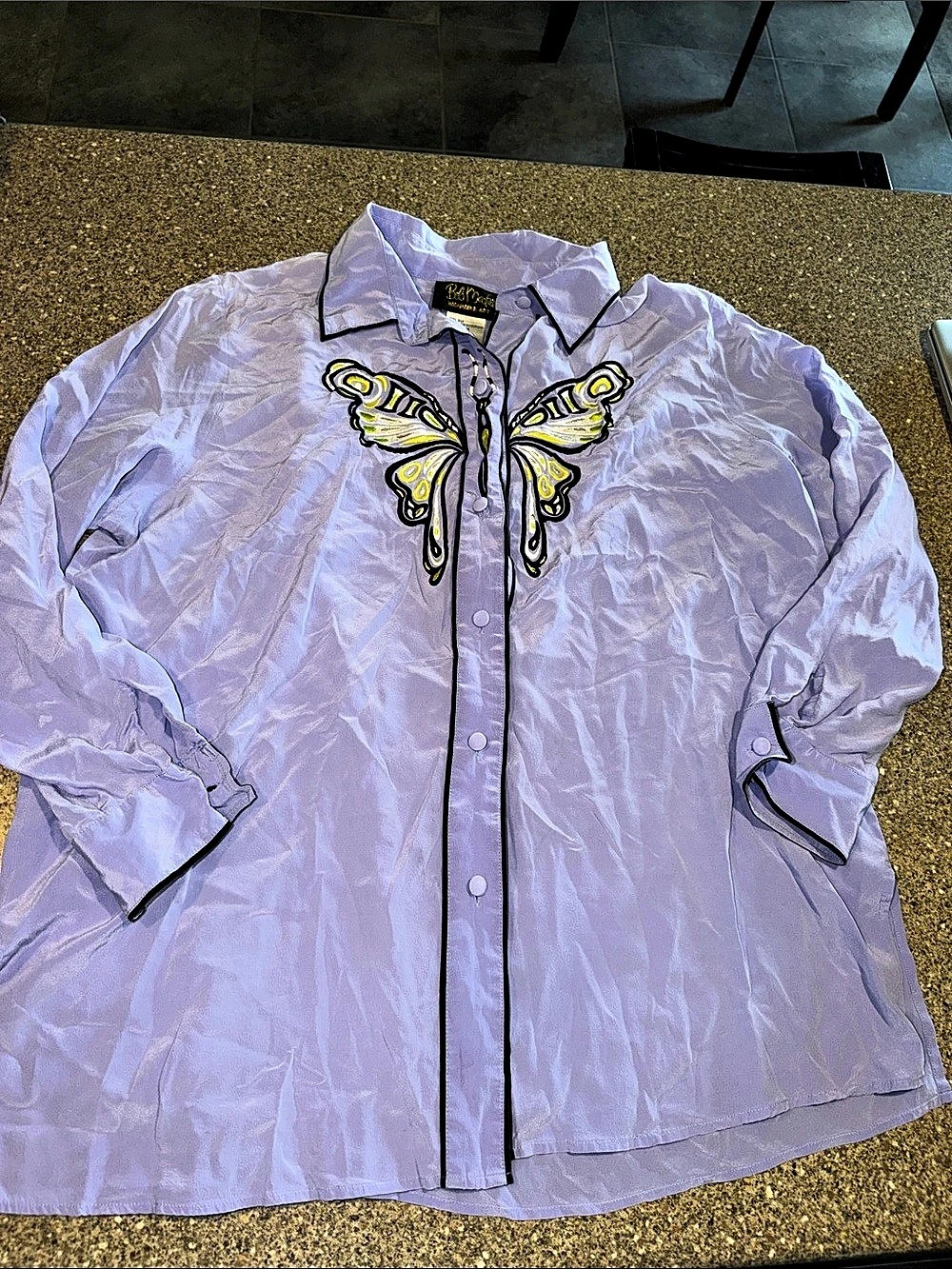 Bob Mackie Vintage Wearable Art Embroidered Butterfly Silk Blouse Shirt